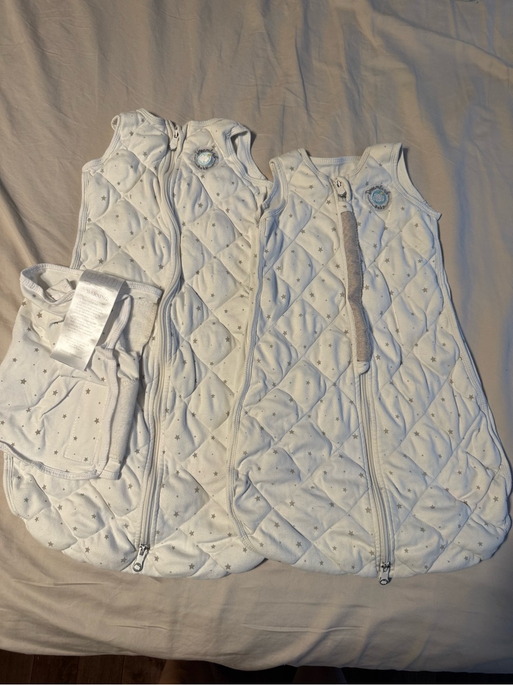 White Quilted Baby Sleep Sack with Star Print small & medium bundle
